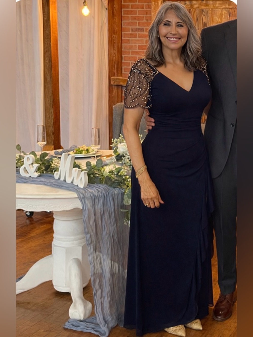 NTN Xscape Women's Beaded V-Neck Evening Gown + Gold Clutch